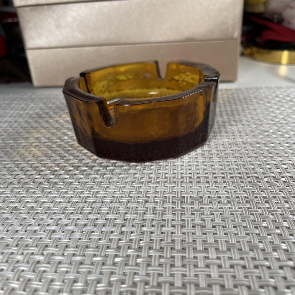 Vintage‎   Mid Century Modern Ashtray Gold Amber Colored Clear Glass